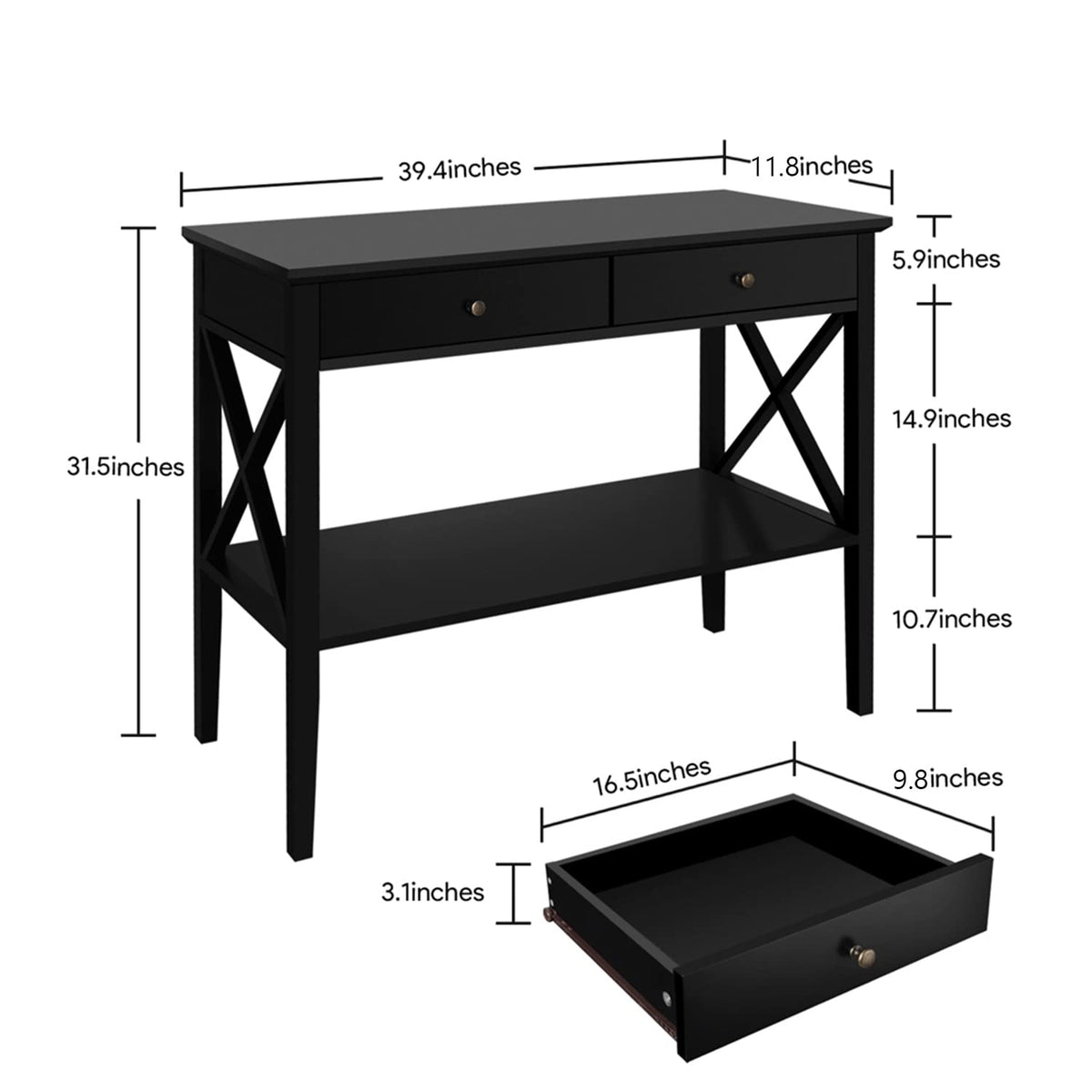 39" Entryway Table with Drawers and Storage Shelf O288040