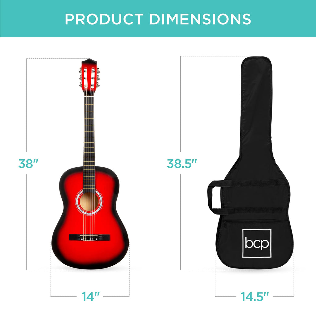 38in Beginner All Wood Acoustic Guitar Starter Kit with Gig Bag Red Burst J4763