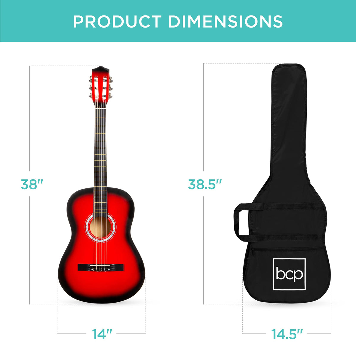 38in Beginner All Wood Acoustic Guitar Starter Kit with Gig Bag Red Burst J4763