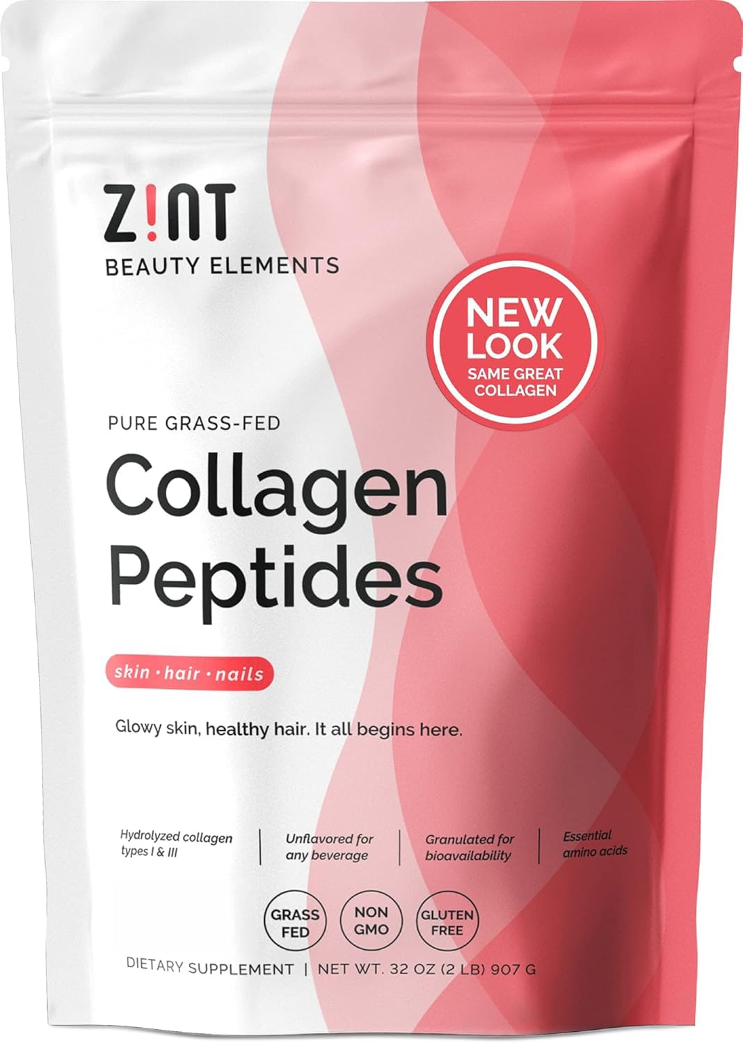 Collagen Peptides Powder 32 oz Grass-Fed Hydrolyzed Type I & III Unflavored I5760