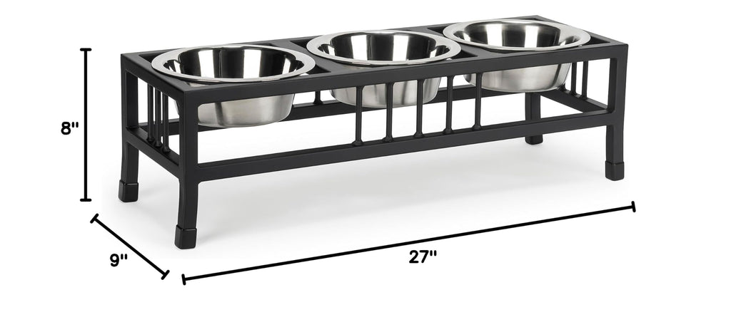 Black 3 Bowl Metal Raised Pet Feeder O645964