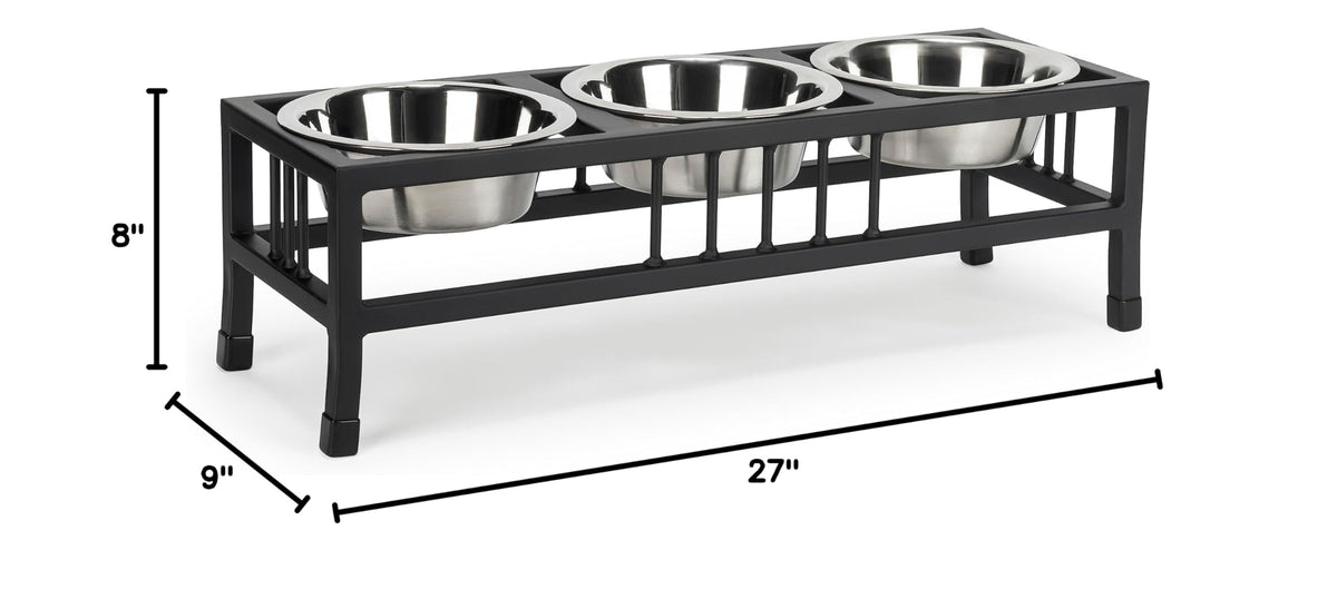 Black 3 Bowl Metal Raised Pet Feeder O645964
