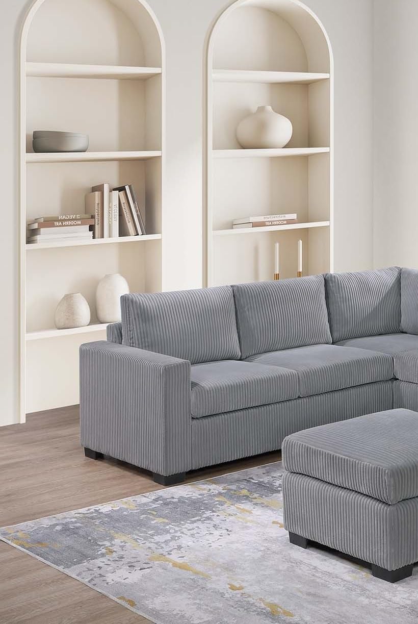 Light Gray Corduroy Upholstered Sectional Sofa Set K973719
