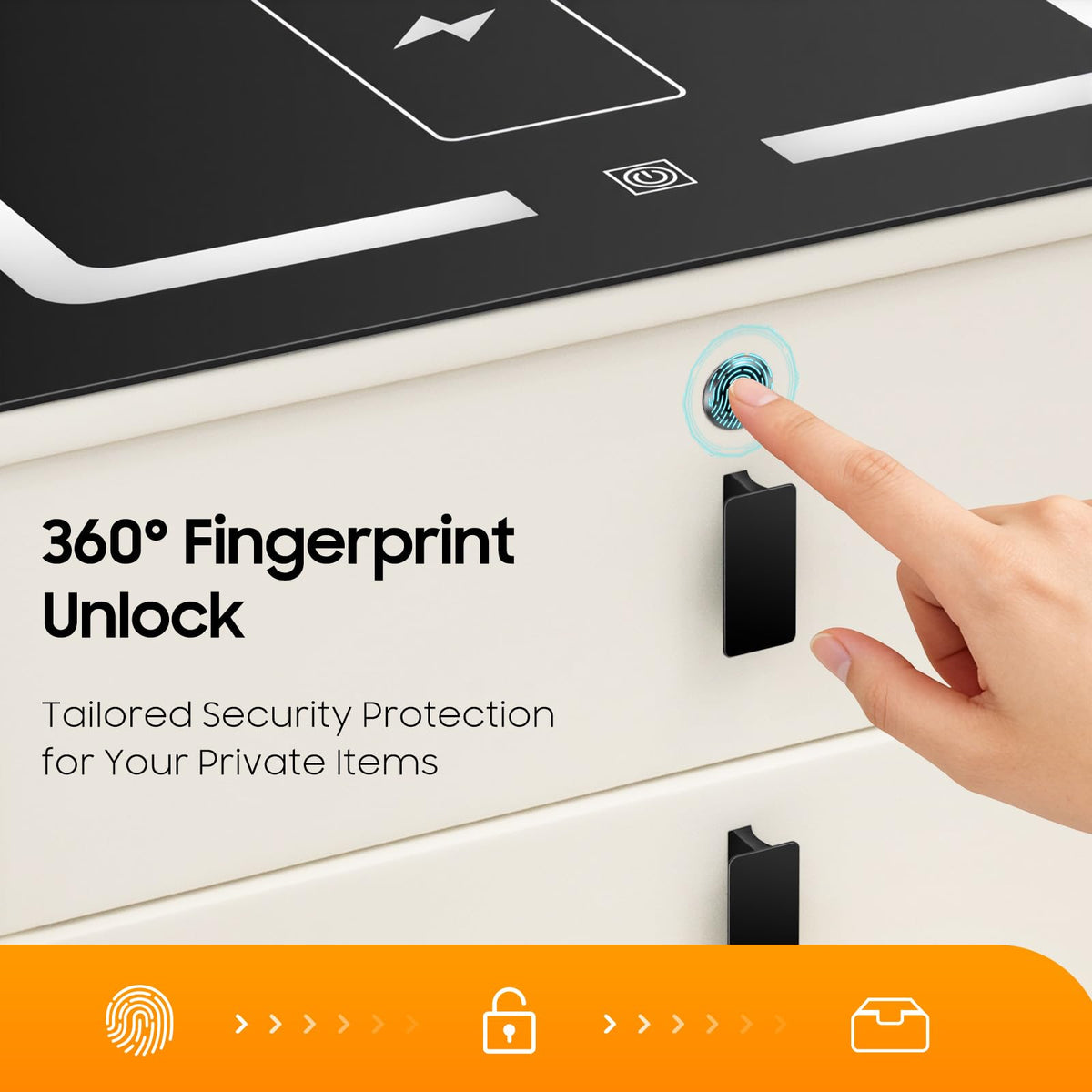 3 Drawers Nightstand with Fingerprint Lock and Wireless Charging L974948