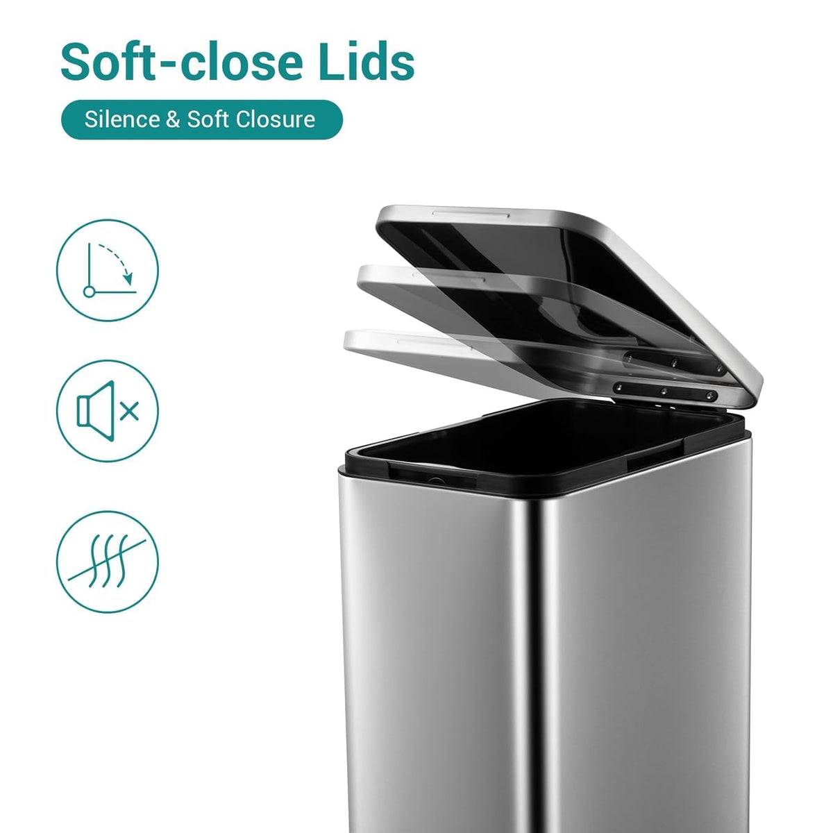 50L Slim Stainless Steel Step Trash Can with Soft-Close Lid W287921