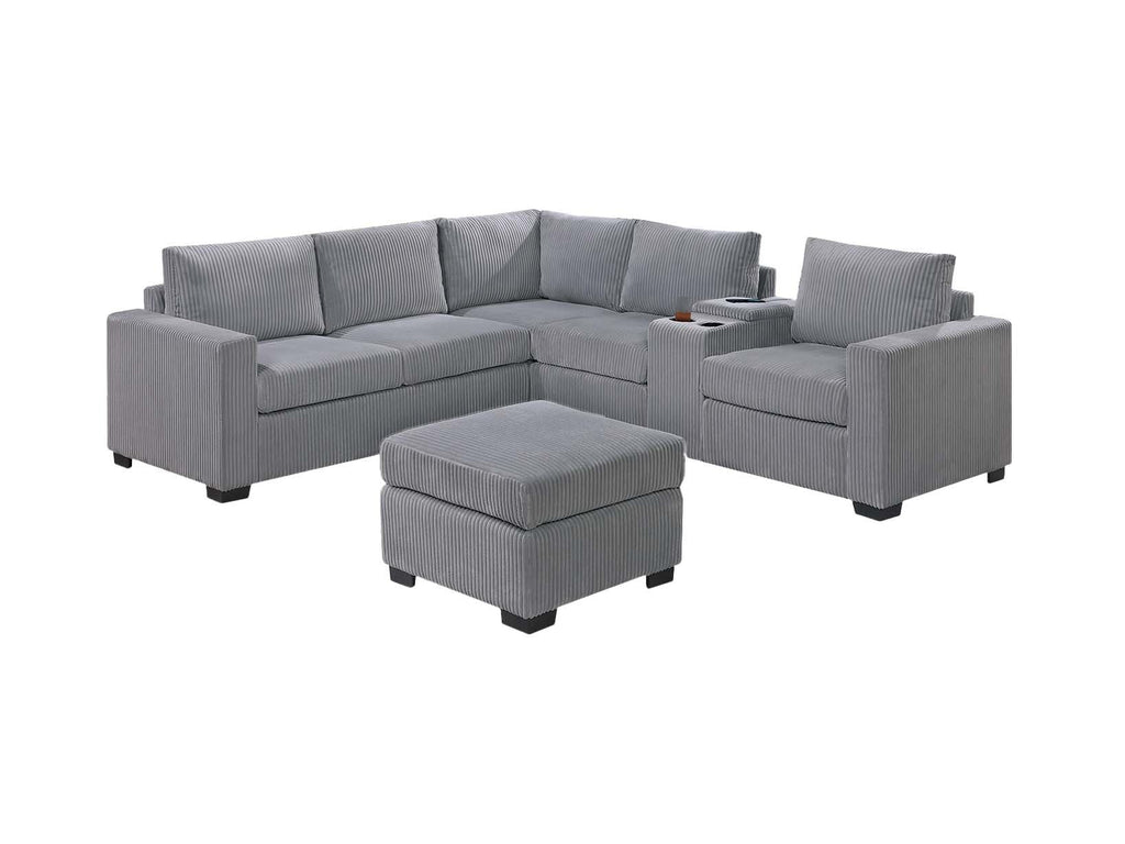 Light Gray Corduroy Upholstered Sectional Sofa Set K973719