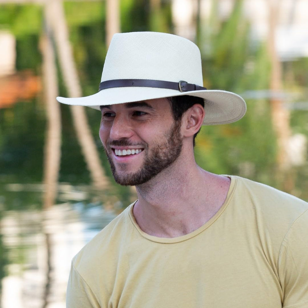 Panama Hat Teardrop Shape Recycled Leather Toquilla Straw U668