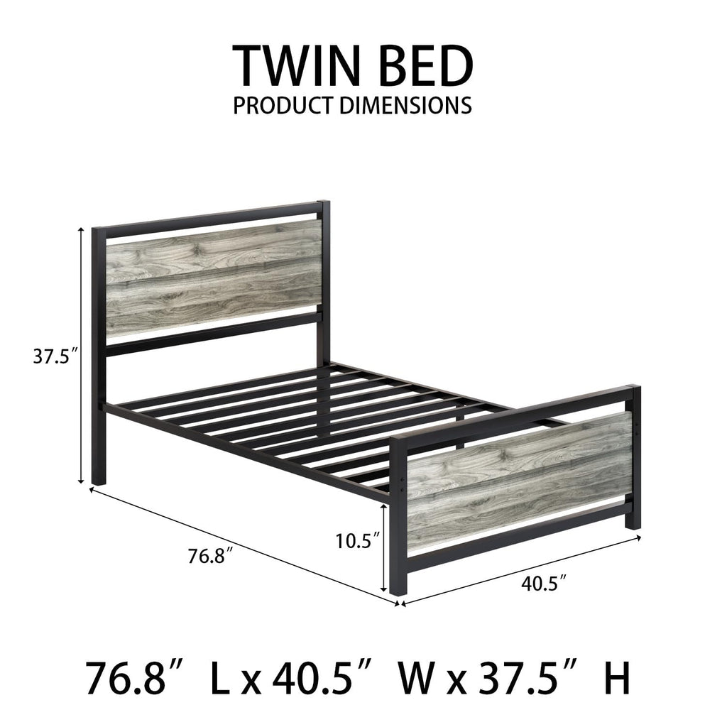 Twin Metal Bed Frame with Industrial Headboard N747925