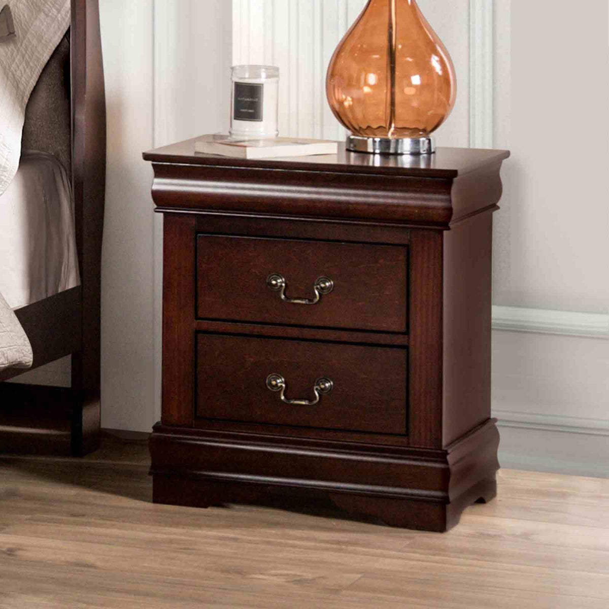 Dark Cherry 2 Drawer Solid Wood Nightstand A9994