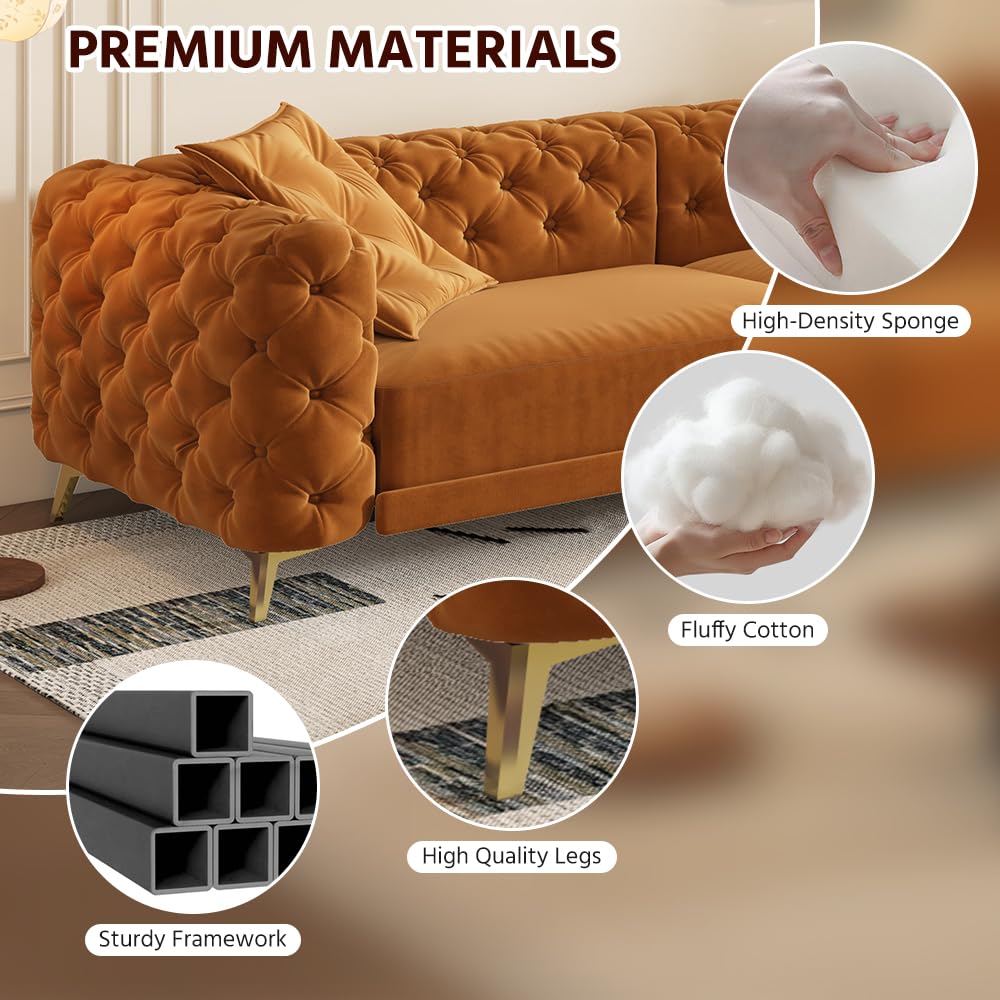 Orange Velvet Convertible Sleeper Sofa with Ottoman E513072