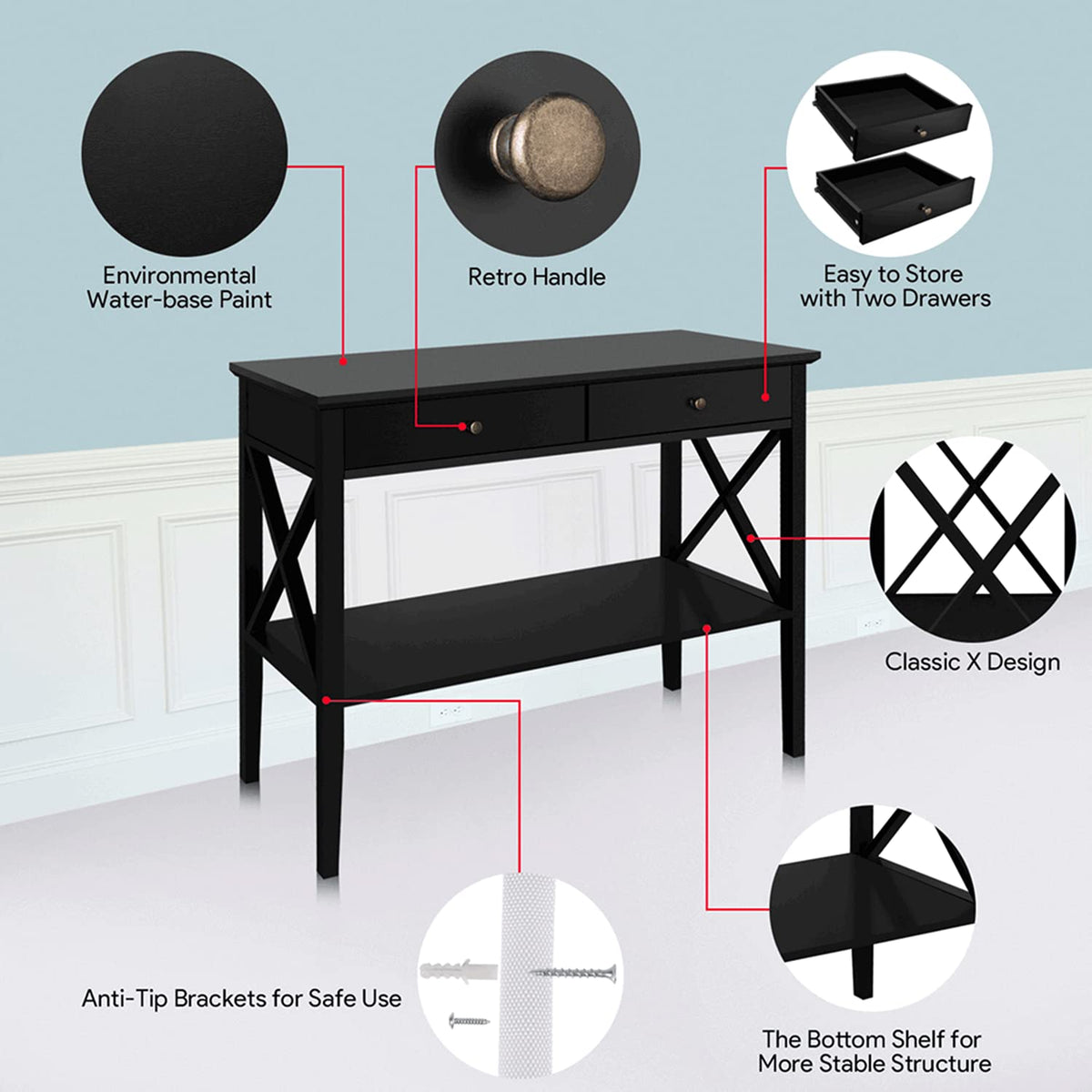 39" Entryway Table with Drawers and Storage Shelf O288040