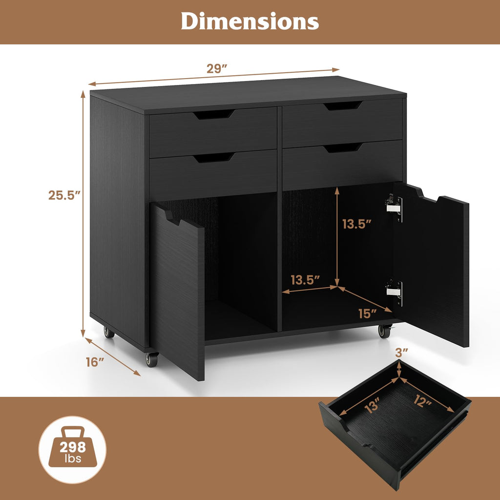Black 4-Drawer Rolling File Cabinet X7064