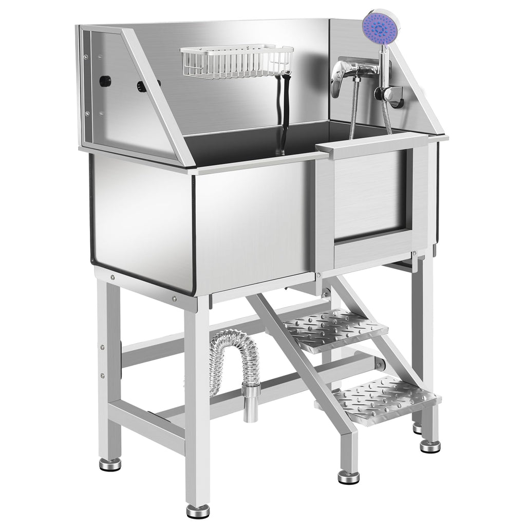 Stainless Steel Dog Washing Station with Stairs J4132