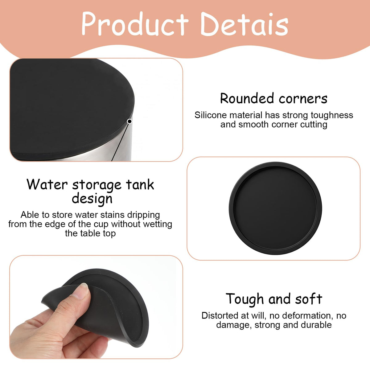 Black Set of 4 Round Silicone Coasters Q702824