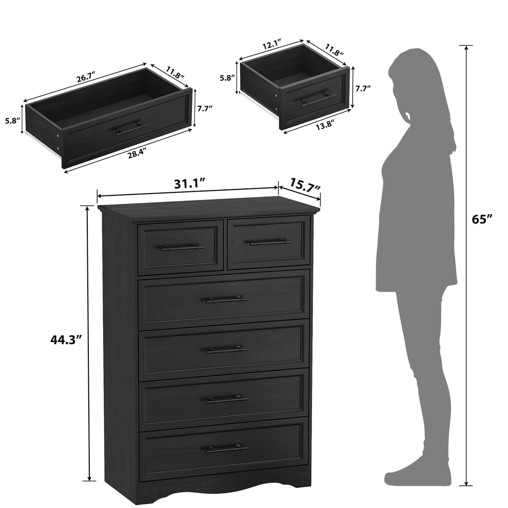 Black 6 Drawer Dresser S154