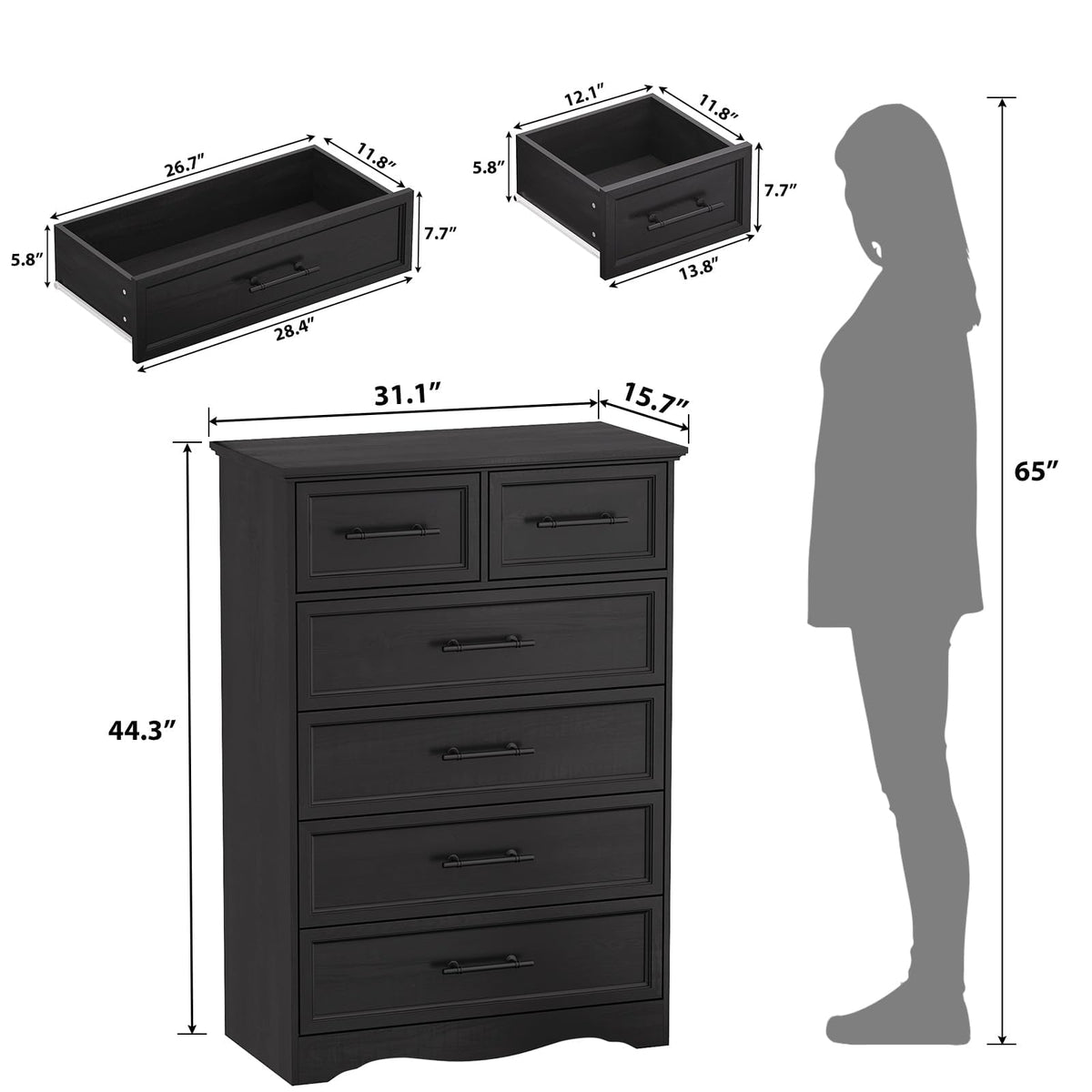 Black 6 Drawer Dresser S154