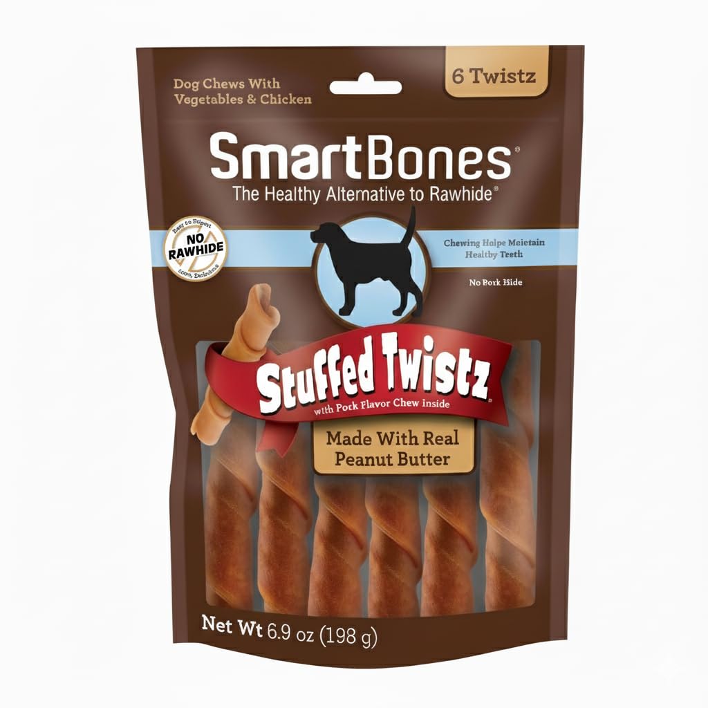 Peanut Butter Pork Flavor Rawhide-Free Dog Chews 6 Twistz G713450