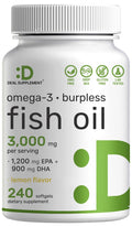 Omega 3 Fish Oil 3,000mg 240 Softgels EPA DHA Lemon Flavored R38270