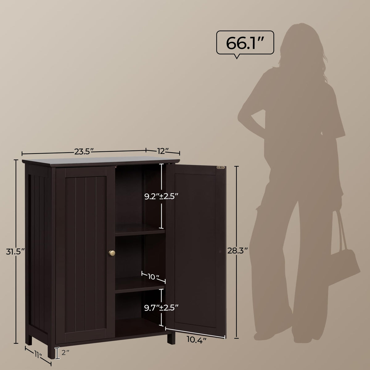 Small Espresso Bathroom Storage Cabinet with 2 Doors W6401