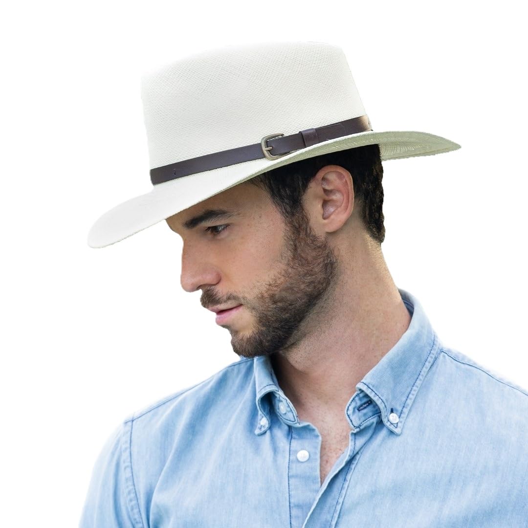 Panama Hat Teardrop Shape Recycled Leather Toquilla Straw U668