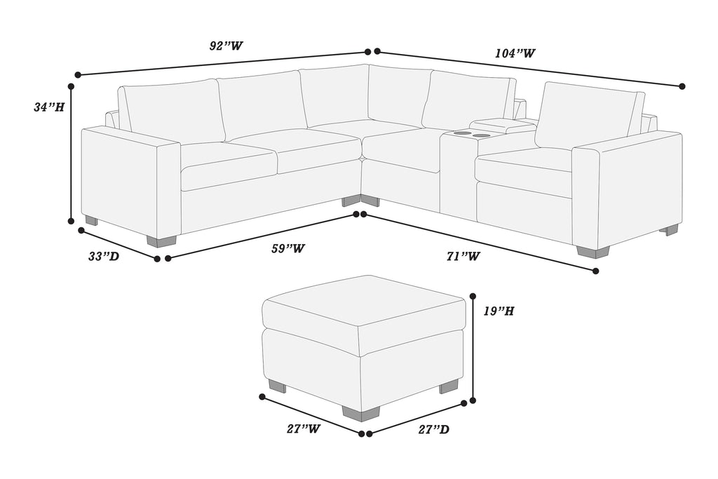 Light Gray Corduroy Upholstered Sectional Sofa Set K973719