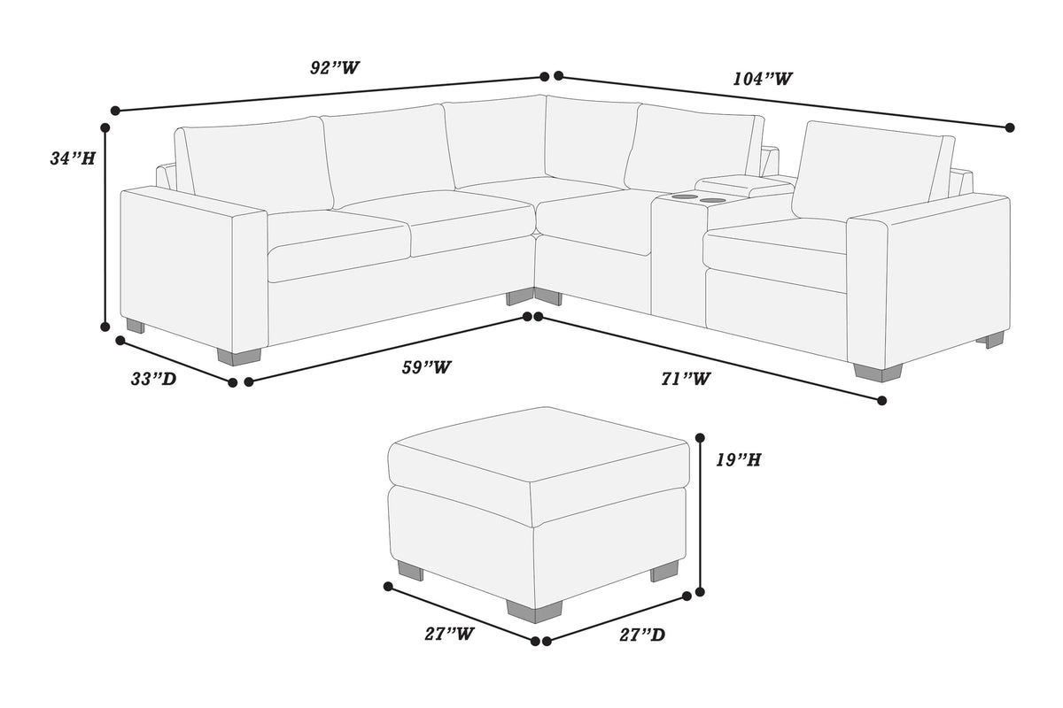 Light Gray Corduroy Upholstered Sectional Sofa Set K973719