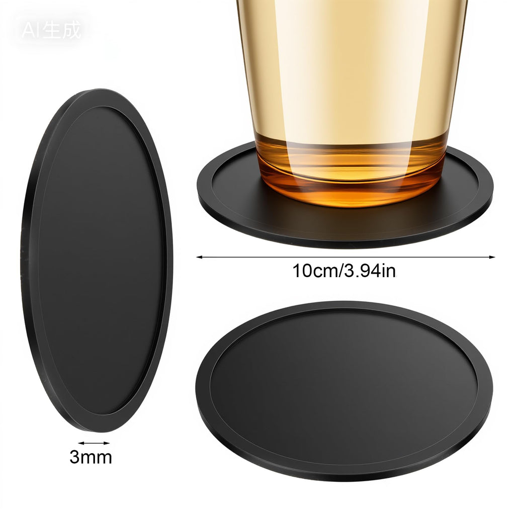 Black Set of 4 Round Silicone Coasters Q702824