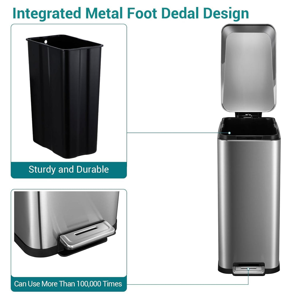 50L Slim Stainless Steel Step Trash Can with Soft-Close Lid W287921