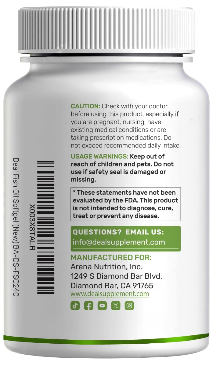 Omega 3 Fish Oil 3,000mg 240 Softgels EPA DHA Lemon Flavored R38270
