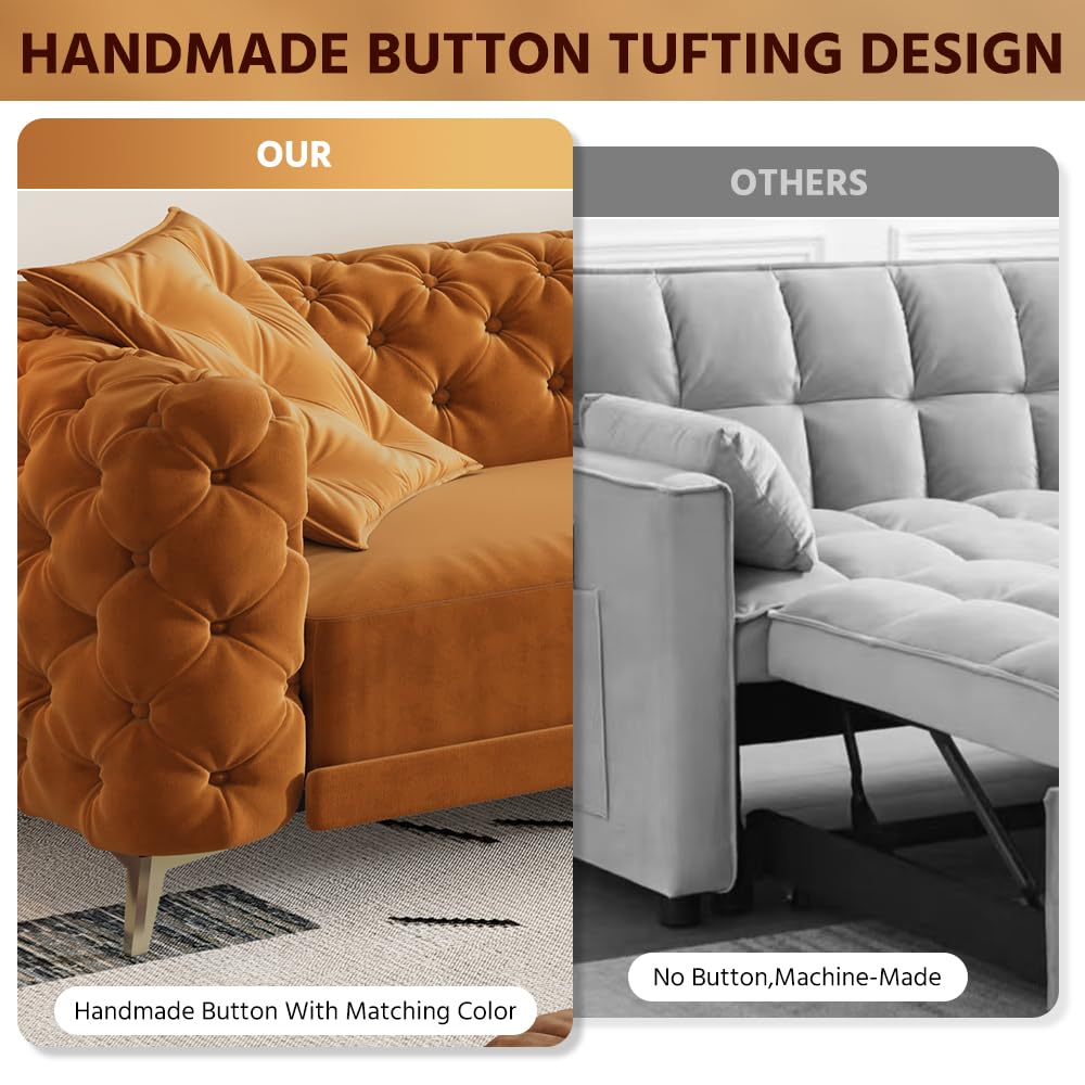 Orange Velvet Convertible Sleeper Sofa with Ottoman E513072