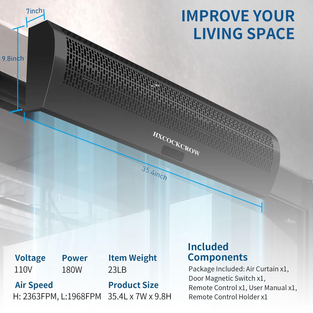 36 Inch Black Air Curtain with Door Magnetic Switch M1315