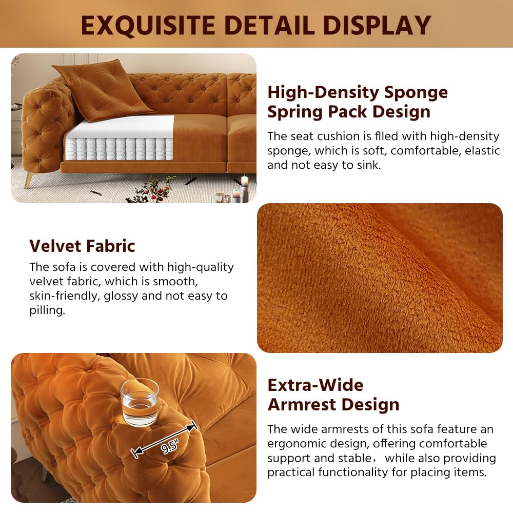 Orange Velvet Convertible Sleeper Sofa with Ottoman E513072