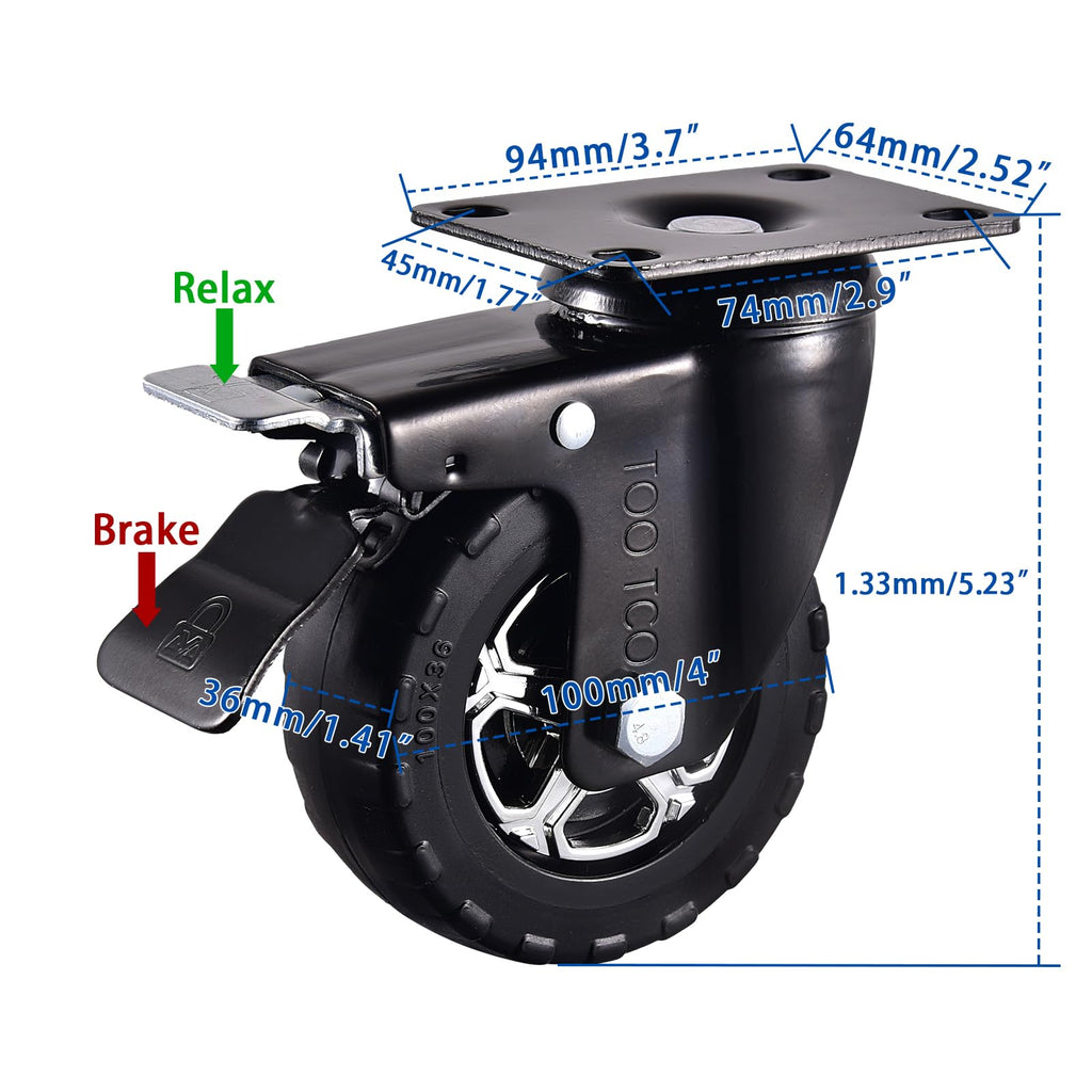 4 Inch Heavy Duty Rubber Caster Wheels Set of 4 with Locking Q663283