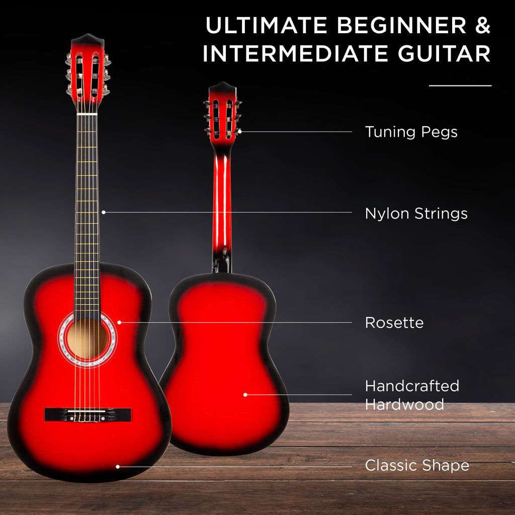 38in Beginner All Wood Acoustic Guitar Starter Kit with Gig Bag Red Burst J4763