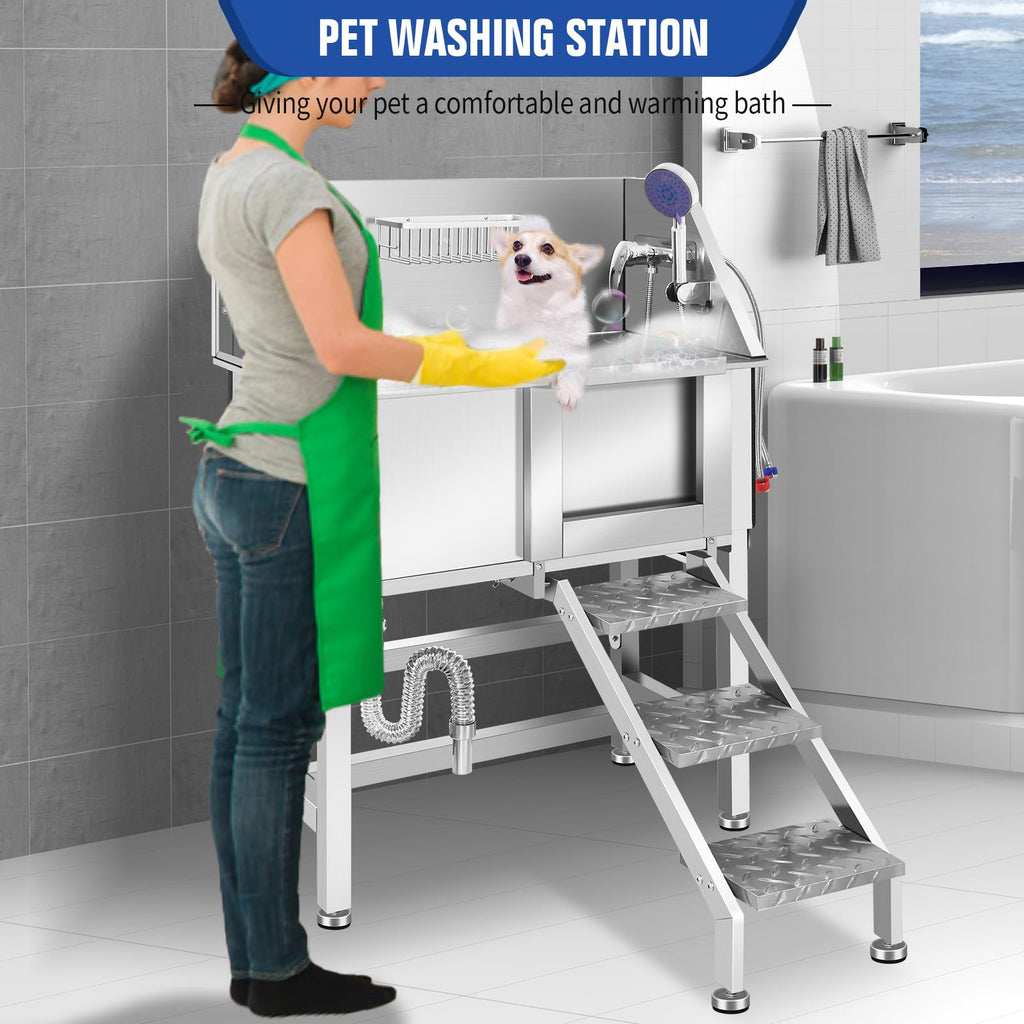 Stainless Steel Dog Washing Station with Stairs J4132