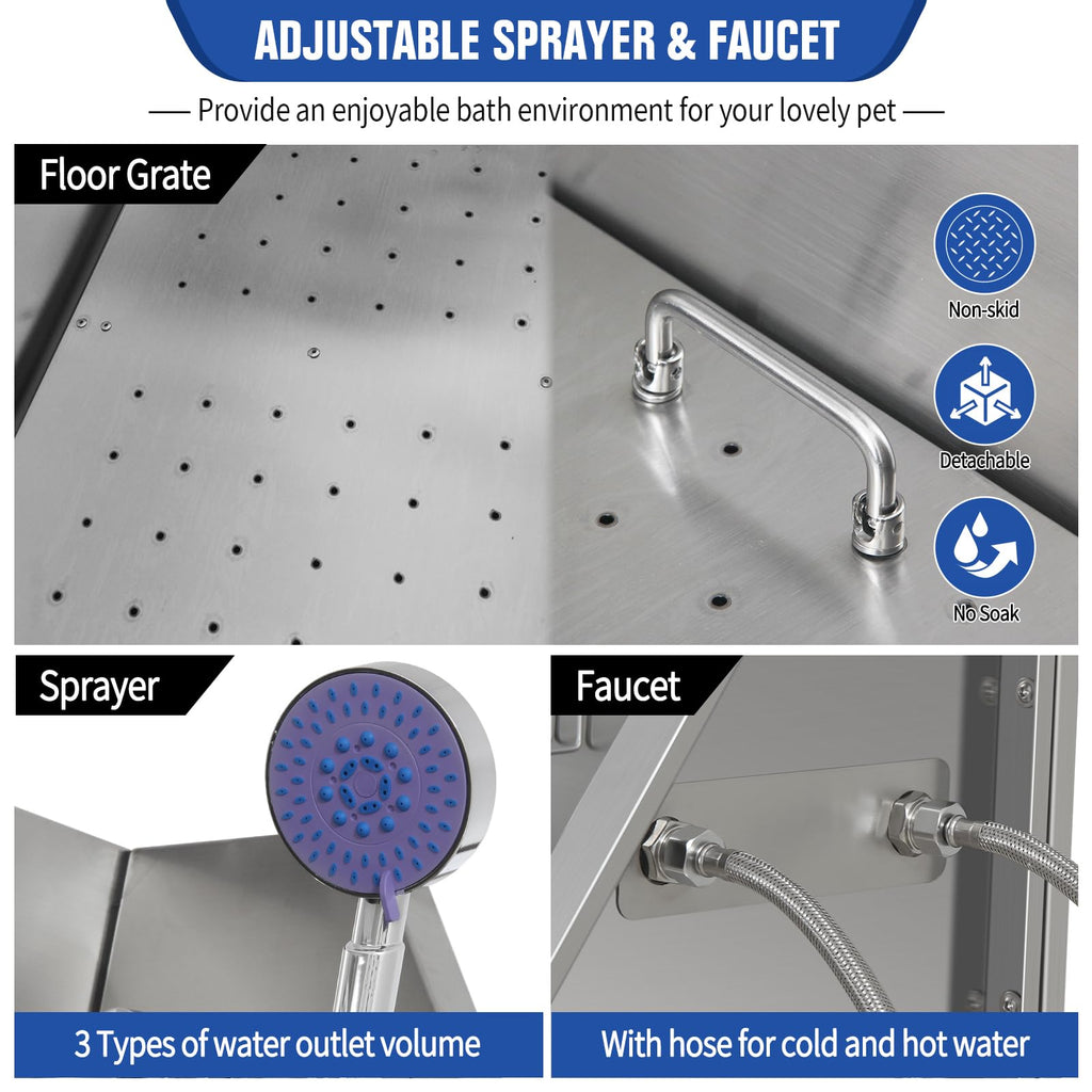 Stainless Steel Dog Washing Station with Stairs J4132
