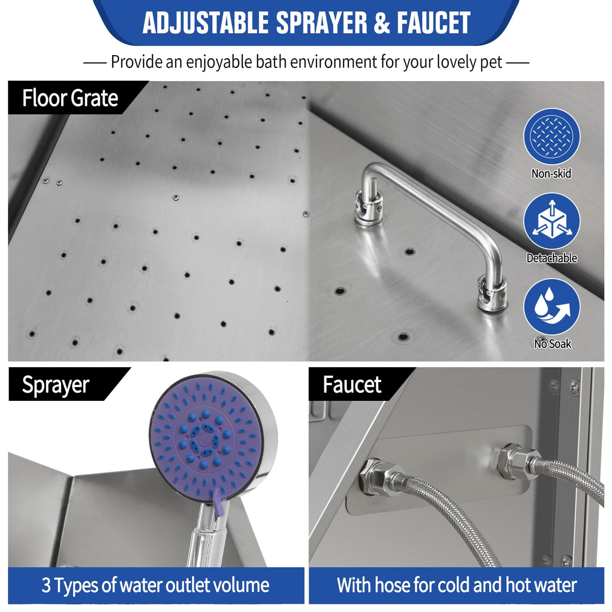 Stainless Steel Dog Washing Station with Stairs J4132