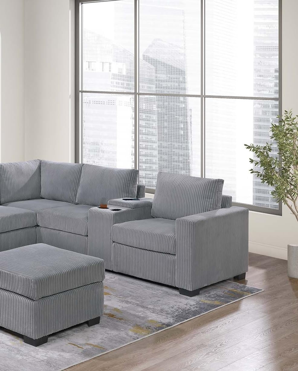 Light Gray Corduroy Upholstered Sectional Sofa Set K973719