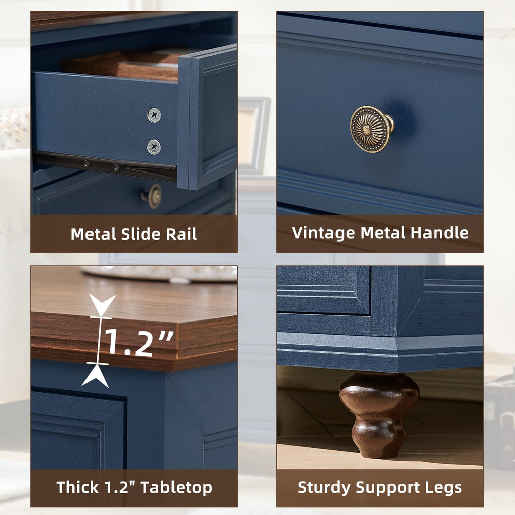 Blue Wood Nightstand Set of 2 with Charging Station N28143