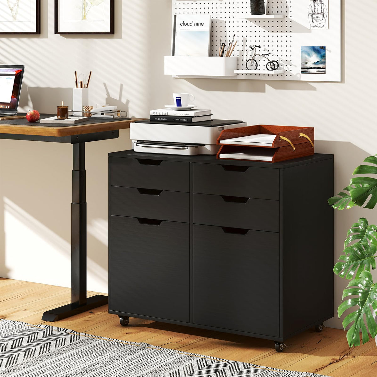 Black 4-Drawer Rolling File Cabinet X7064