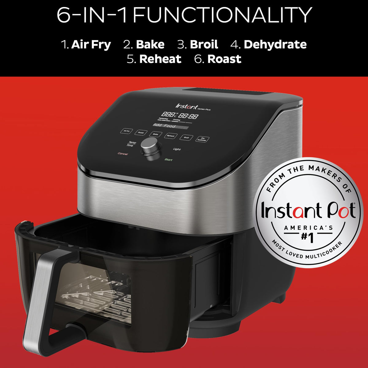 6 Qt 6-in-1 Air Fryer, Black M825