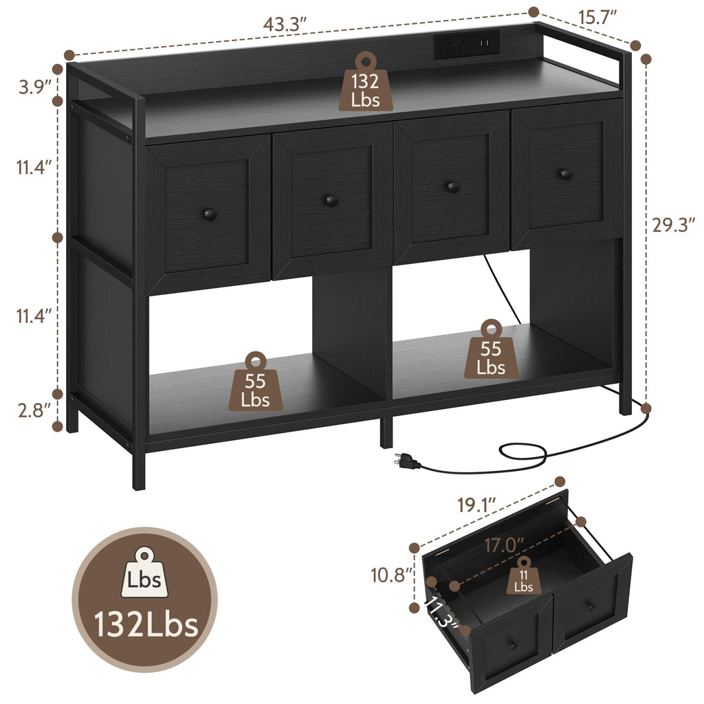 Black 2 Drawer Wood File Cabinet with Power Outlet E5662