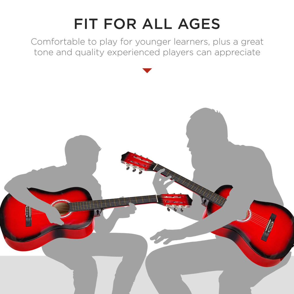 38in Beginner All Wood Acoustic Guitar Starter Kit with Gig Bag Red Burst J4763