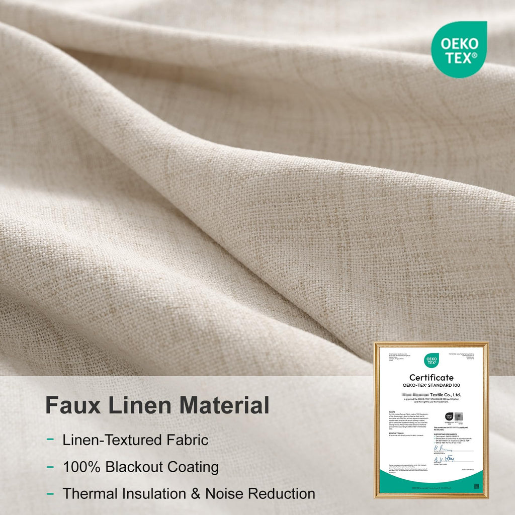 Linen Textured Total Blackout Curtains 84 Inches Long, Cream K969270