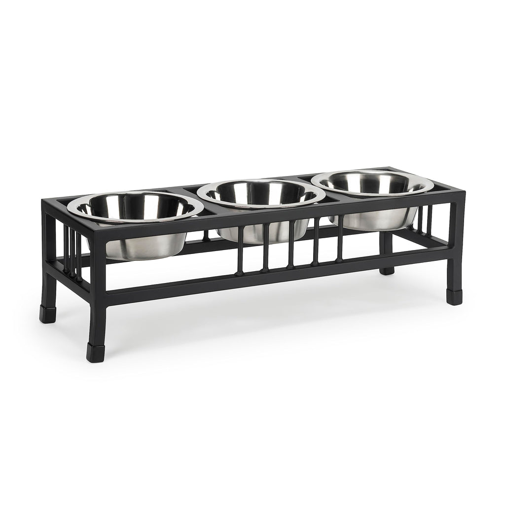 Black 3 Bowl Metal Raised Pet Feeder O645964