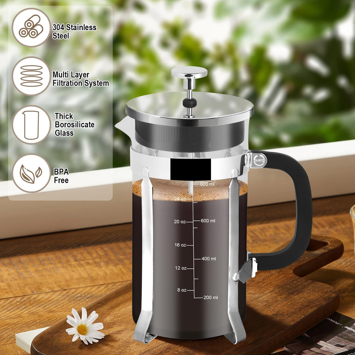 34oz Stainless Steel French Press Coffee Maker S233440