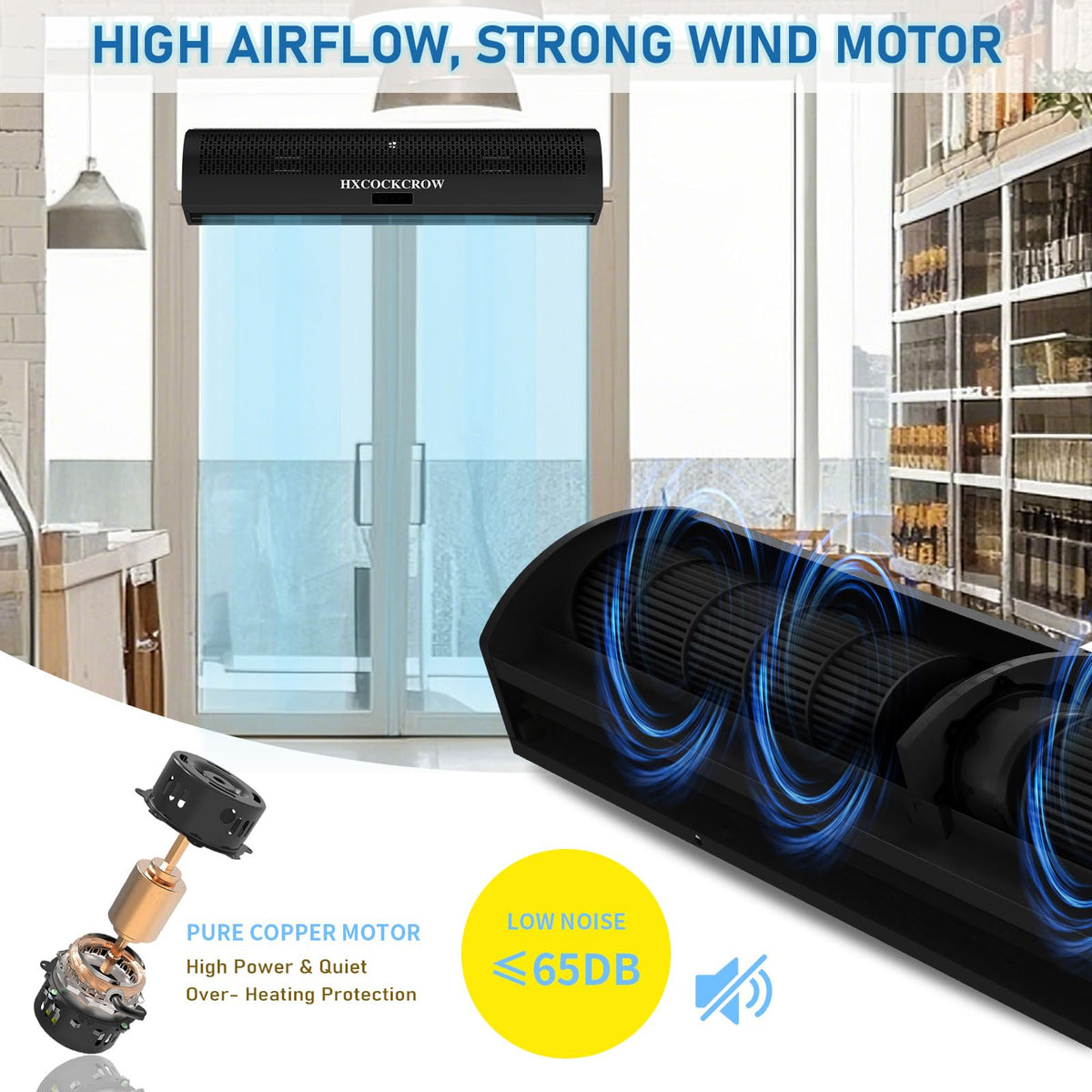 36 Inch Black Air Curtain with Door Magnetic Switch M1315