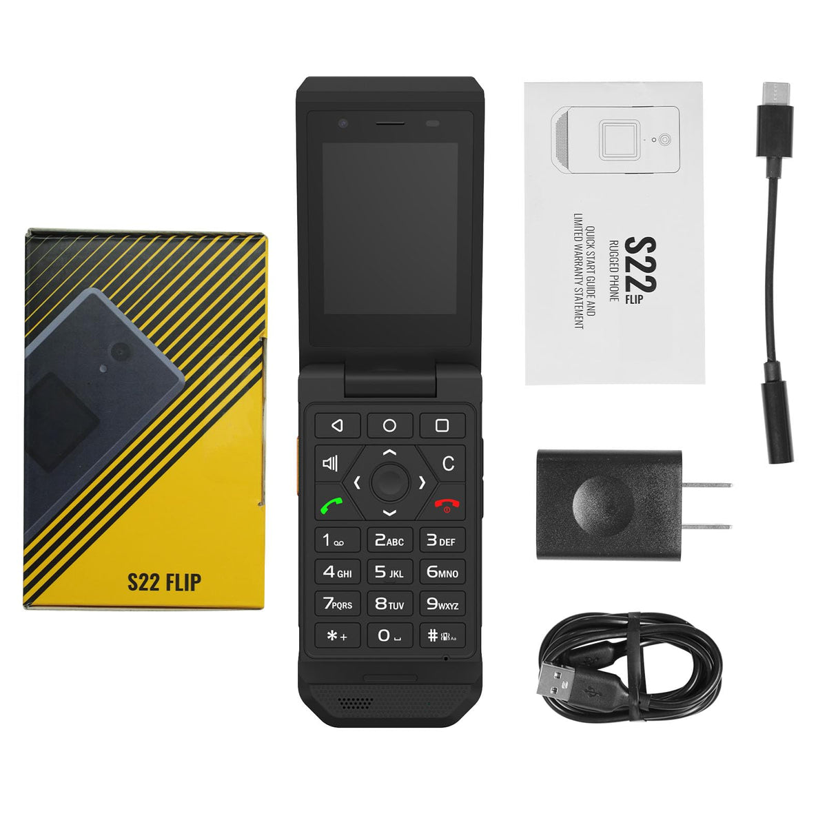 Unlocked Rugged Flip Phone 16GB 2.8'' Touchscreen Android 11 IP68 Water Resistant 4G LTE GSM Single Sim Black N909853