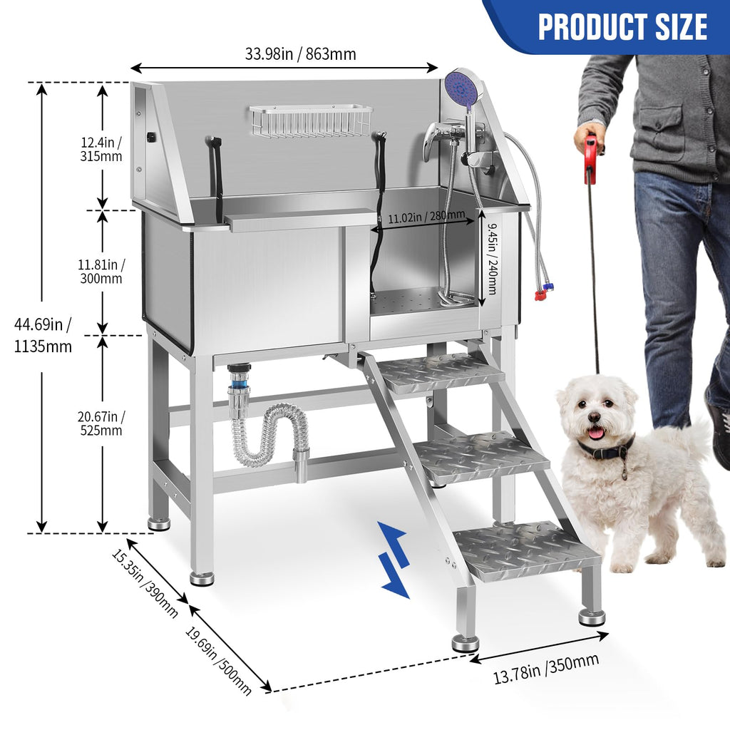 Stainless Steel Dog Washing Station with Stairs J4132