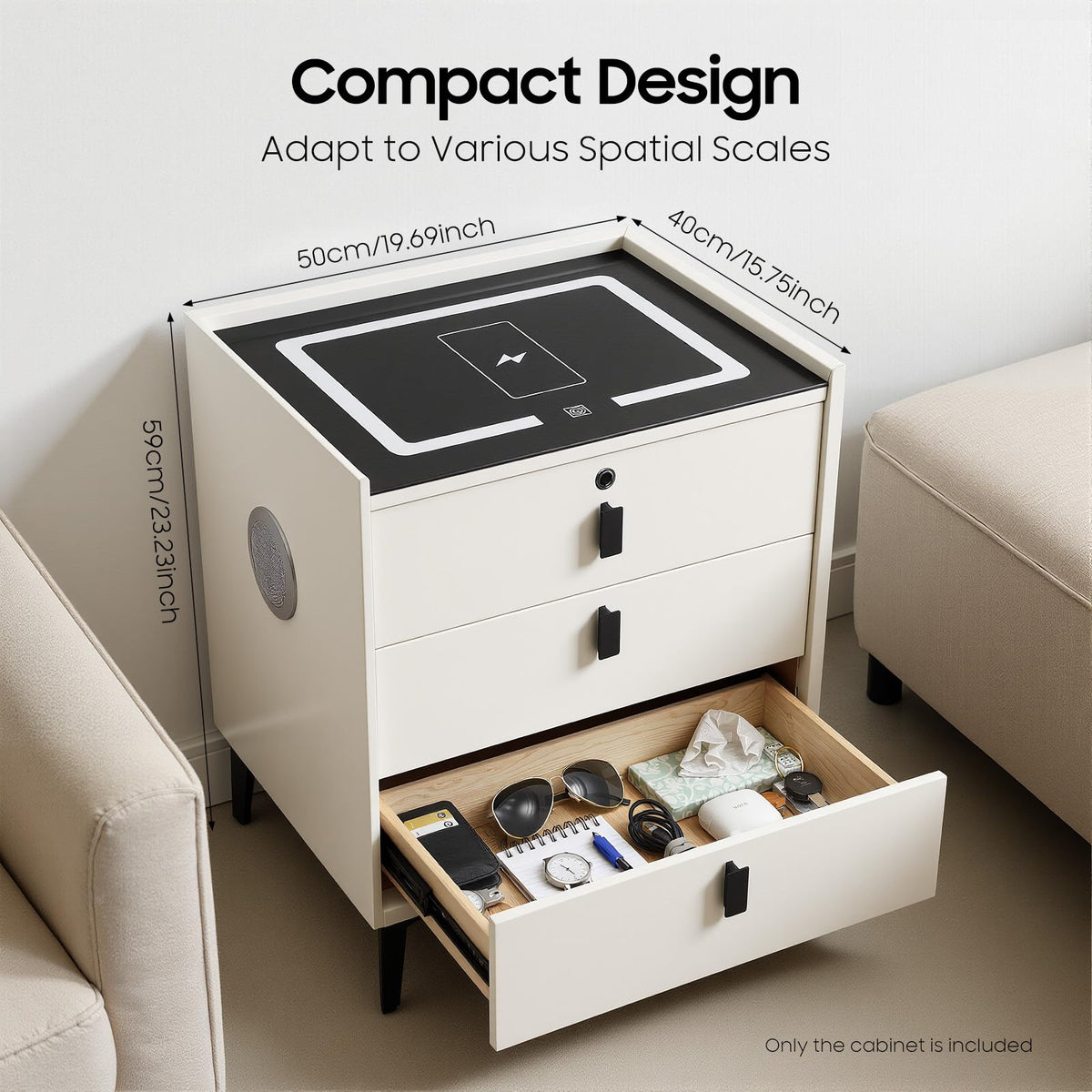 3 Drawers Nightstand with Fingerprint Lock and Wireless Charging L974948